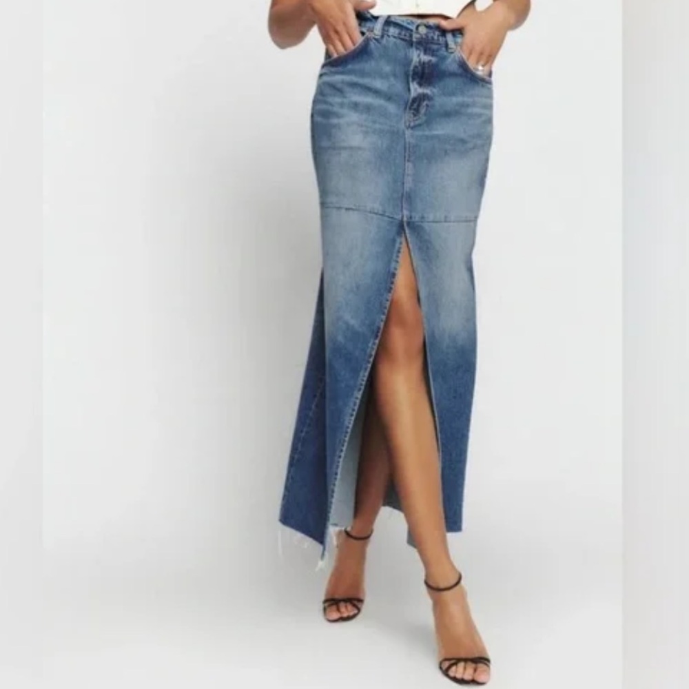Reformation Tazz Maxi Denim Skirt in Hemlock Wash | Size 28 | New Without Tags